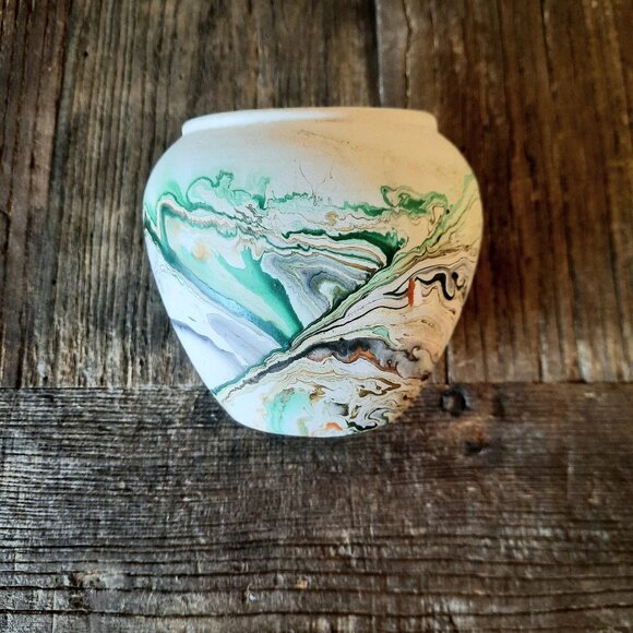 Vintage Nemadji Pottery Swirl Vase, 4" T - Picture 1 of 8